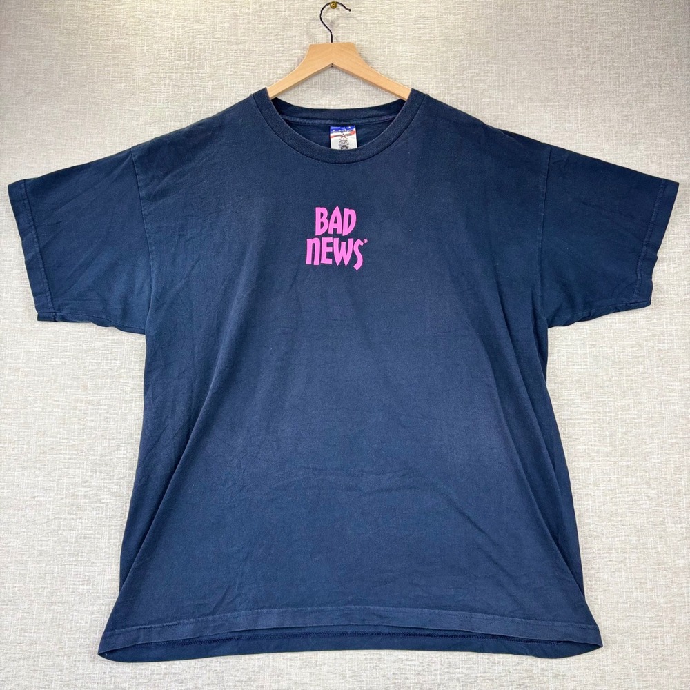 Union Made Bad News Graphic T-Shirt Mens 2XL Navy Blue Pink Print USA Made